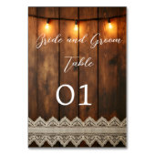 Rustic Wood and Lace Wedding Table Card Tischnummer (Rückseite)