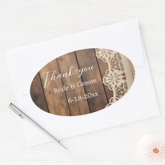 Rustic Wood and Lace Wedding Thank-you Sticker (Umschlag)