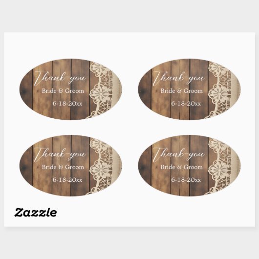Rustic Wood and Lace Wedding Thank-you Sticker (Blatt)