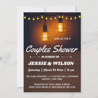 RUSTIC WOOD AND LIGHTS COUPLES SHOWER INVITATION EINLADUNG