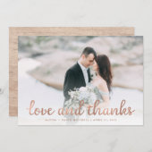 Rustic Wood and Rose Gold Wedding Foto Vielen Dank Dankeskarte (Vorne/Hinten)