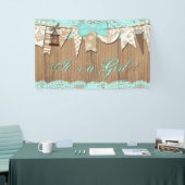 Rustic Wood Aquamarin Blue Lace Girl Babydusche Banner (Messeveranstaltung)