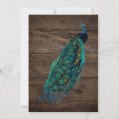 Rustic Wood Aquamarin Feather Peacock Wedding Card Einladung (Rückseite)