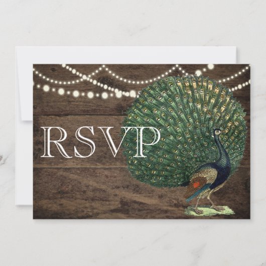 Rustic Wood Aquamarin Feather Peacock Wedding Card Einladung (Vorderseite)