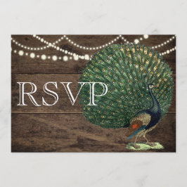 Rustic Wood Aquamarin Feather Peacock Wedding Card Einladung