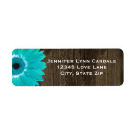 Rustic Wood Aquamarin Gerber Daisy Address Labels