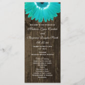 Rustic Wood Aquamarin Gerber Daisy Hochzeitsprogra Programm (Vorderseite)