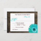Rustic Wood Aquamarin Gerber Daisy Wedding RSVP Ca (Vorderseite)