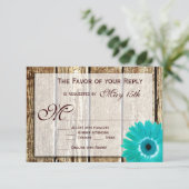Rustic Wood Aquamarin Gerber Daisy Wedding RSVP Ca (Stehend Vorderseite)