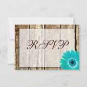 Rustic Wood Aquamarin Gerber Daisy Wedding RSVP Ca (Rückseite)