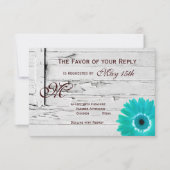Rustic Wood Aquamarin Gerber Daisy Wedding RSVP Ca (Vorderseite)