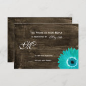 Rustic Wood Aquamarin Gerber Daisy Wedding RSVP Ca (Vorne/Hinten)