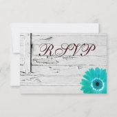 Rustic Wood Aquamarin Gerber Daisy Wedding RSVP Ca Karte (Rückseite)