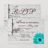 Rustic Wood Aquamarin Gerber Daisy Wedding RSVP Ca Karte (Vorne/Hinten)