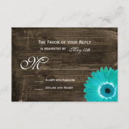 Rustic Wood Aquamarin Gerber Daisy Wedding RSVP Ca Karte
