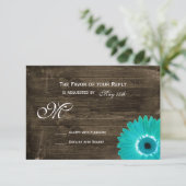 Rustic Wood Aquamarin Gerber Daisy Wedding RSVP Ca Karte (Stehend Vorderseite)
