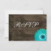 Rustic Wood Aquamarin Gerber Daisy Wedding RSVP Ca Karte (Rückseite)