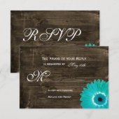 Rustic Wood Aquamarin Gerber Daisy Wedding RSVP Ca Karte (Vorne/Hinten)