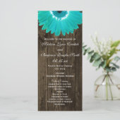Rustic Wood Aquamarin Gerber Daisy Weddingprogramm Programm (Stehend Vorderseite)