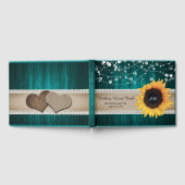 Rustic Wood Aquamarin Sunflower Wedbook Gästebuch (Voll)