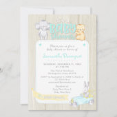 Rustic Wood Baby Animals Dusche Einladung | Mint (Vorderseite)