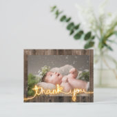 Rustic Wood Baby Dusche Foto Vielen Dank Postkarte (Stehend Vorderseite)