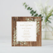 Rustic Wood Baby Dusche | Grünflächen Einladung (Stehend Vorderseite)