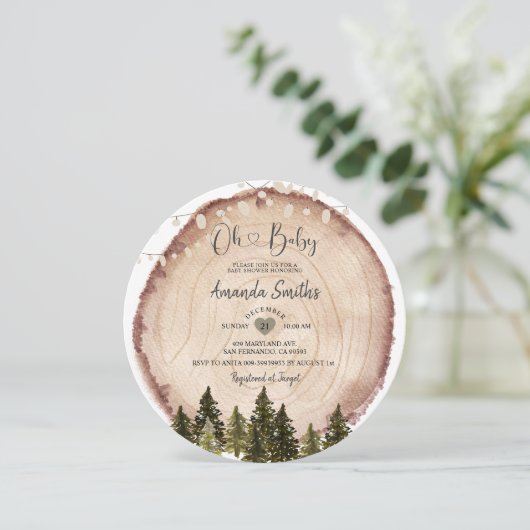 Rustic Wood Baby Dusche String Light Einladung (Stehend Vorderseite)