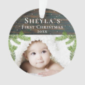 Rustic Wood Baby - Erstes Weihnachtsfest-Foto Ornament (Vorderseite)