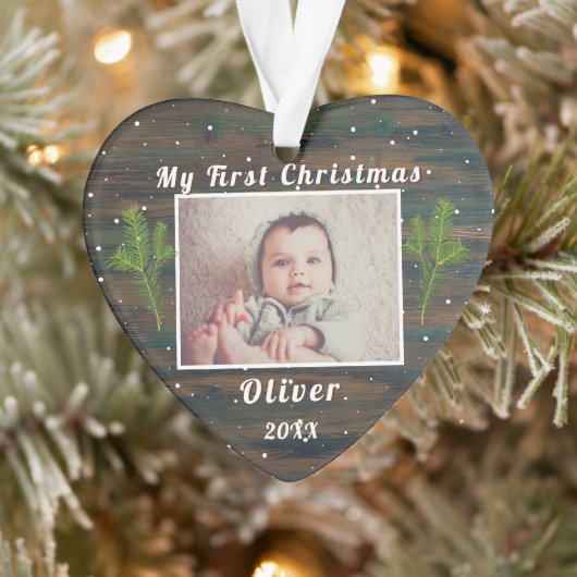 Rustic Wood Baby - Erstes Weihnachtsfest-Foto Ornament (Baum)