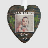 Rustic Wood Baby - Erstes Weihnachtsfest-Foto Ornament (Vorderseite)