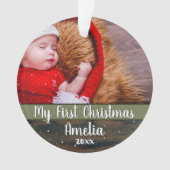Rustic Wood Baby Mein erstes Weihnachtskind Foto Ornament (Vorderseite)