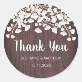 Rustic Wood Babys Atemblut Danke Hochzeit Runder Aufkleber