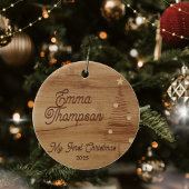 Rustic Wood Baby's First Christmas 2025 Keramik Ornament