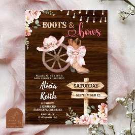rustic wood background floral boots and bows einladung