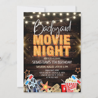 Rustic Wood Backyard Movie Night Birthday Einladung