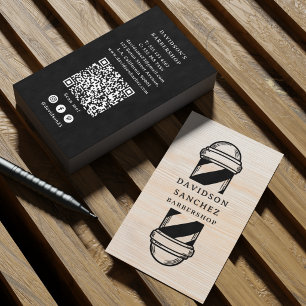 Rustic Wood Barbershop QR-Code & Soziale Medien Visitenkarte