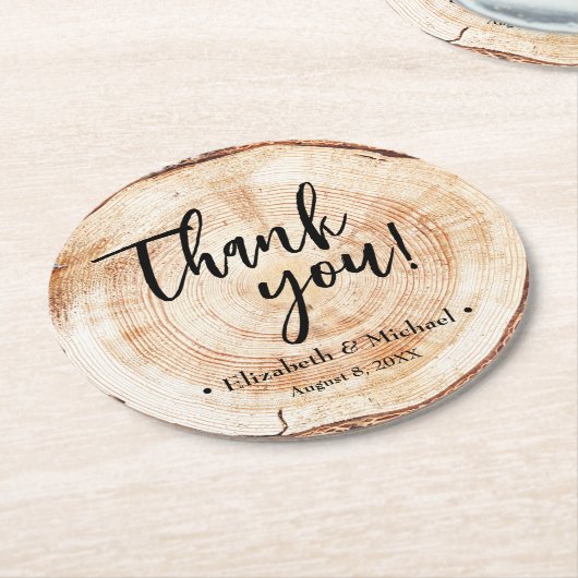 Rustic Wood Bark Disk Vielen Dank, dass Sie Script Runder Pappuntersetzer (Angewinkelt)