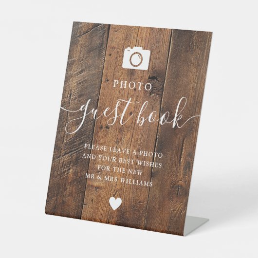 Rustic Wood Barn Foto Guest Book Sockelschild (Vorderseite)