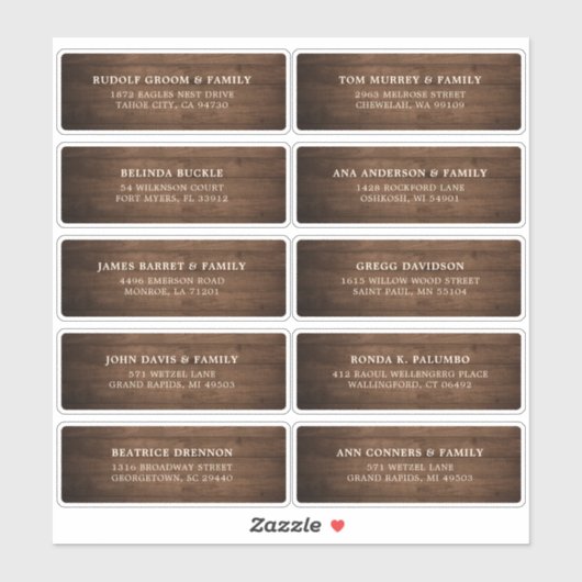 Rustic Wood Barn Wedding Guest Name Label (Blatt)