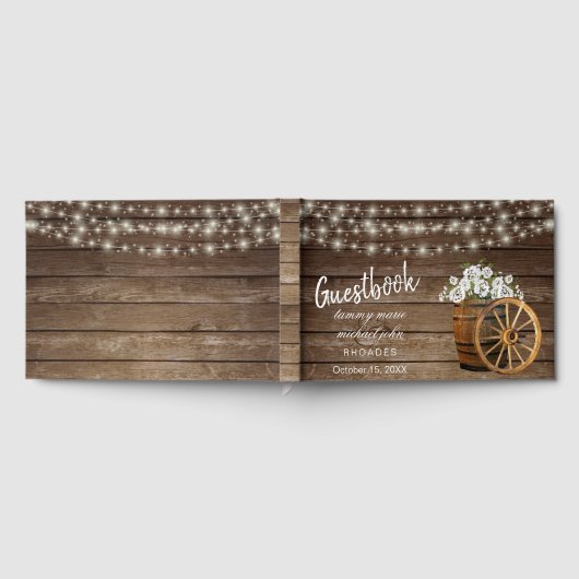 Rustic Wood Barrel mit White Blume Gästebuch (Voll)