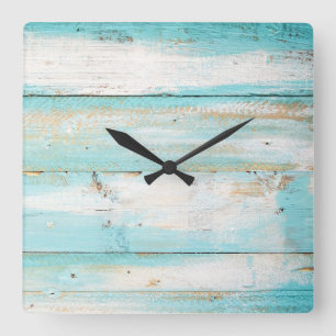 Rustic Wood beach teal color clock Quadratische Wanduhr