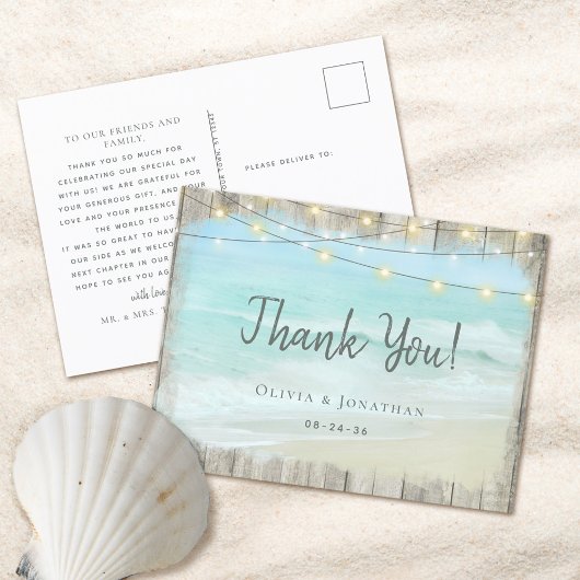 Rustic Wood Beach Wedding Vielen Dank Postkarte