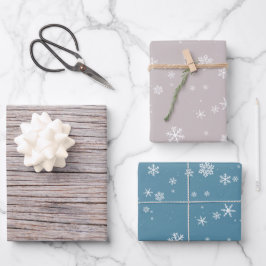 Rustic Wood Beige Blue Snowflake Muster Weihnachte Geschenkpapier Set
