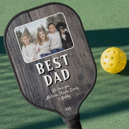 Rustic Wood Best Dad Ever Children Photo Pickleball Schläger