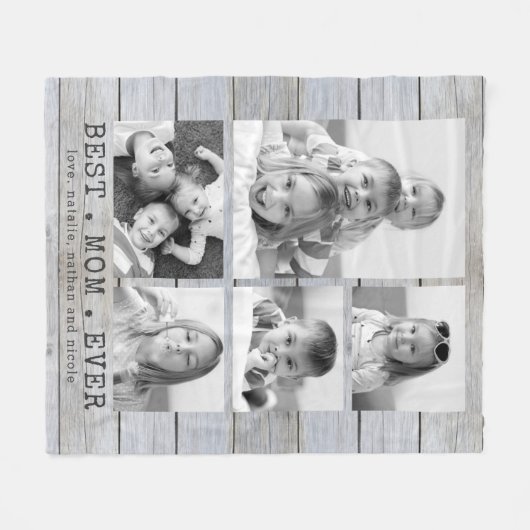Rustic Wood BEST MAMA JE Auto B&W FotoCollage Fleecedecke (Vorderseite (Horizontal))