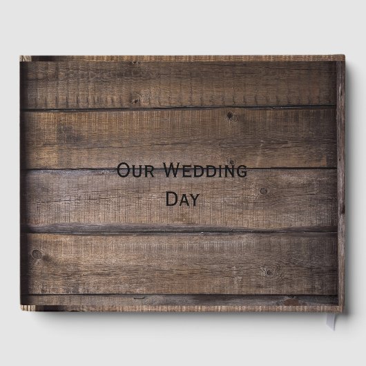 Rustic Wood Black Monogram Wedding Guest Book Gästebuch (Rückseite)