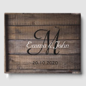 Rustic Wood Black Monogram Wedding Guest Book Gästebuch (Vorderseite)
