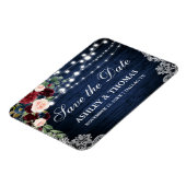 Rustic Wood Blue Burgundy Floral Save the Date Magnet (Linke Seite)