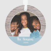 Rustic Wood Blue Christmas Tree Foto Ornament (Rückseite)